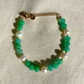 Detail of beaded bracelet with green stones, pearls and 18K gold plated clasp - Green Stone Beads with 5 Freshwater Pearls