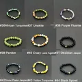 Detail grid of elastic beaded rings with nine types of natural gemstones and gold beads - 6cm / Obsidian Jasper (#41)