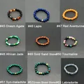 Detailed grid of handmade elastic beaded rings featuring nine different natural gemstones - 6cm / Dream Agate (#45)