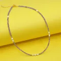 Handmade purple amethyst beaded necklace with white baroque pearls and gold clasp - Necklace 36 (38+5cm)