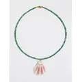 Groene kralenketting van natuursteen met een gestreepte schelphanger voor zomerse strandstijl - Groene Natuursteen (38+5cm)