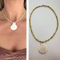 Natural shell pendant necklace with yellow-green beads and gold lobster clasp - Green Abacus Beaded Necklace (25B8) / 38+5cm / Green