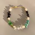 Dettaglio di bracciale con pietre naturali miste e catena dorata regolabile - Stile Giunzione Perla Minerale Mista (25SL1-6) / 17+3cm