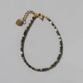 Detail of multi-colored faceted stone beads with 18k gold lobster clasp and heart charm - Vintage Dark Green