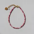 Detail of colorful natural stone beaded bracelet with gold heart pendant and extender chain - Berry Mix