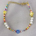 Dettaglio del bracciale bohémien con perline colorate, malocchio e perle d'acqua dolce - Stile Perline di Vetro Multicolor Malocchio (25SL1-13) / 17+3cm