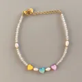 Bracciale con ciondoli a cuore pastello con perline sfaccettate e perle bianche oro - Stile Ciondolo Cuore Tricolore Perline Trasparenti (25SL1-14) / 17+3cm