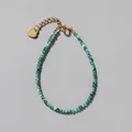 Delicate green natural stone beaded bracelet with 18k gold plated heart charm and extension - Emerald Green