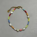 Detailed close-up of colorful glass beads and freshwater pearls on a handmade bracelet - Multicolor Mixed Round Bead Charm Style (11)