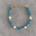 Detail of beaded bracelet with blue stones, freshwater pearls and adjustable gold clasp - Deep Blue Amazonite Pearl Style (5)