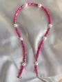 Detail of handmade beaded necklace with pink natural stones and white freshwater pearls - Rose Red Cylindrical Stone Pearl Style (7)