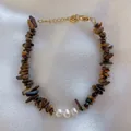 Macro view of handmade bracelet featuring brown tiger eye stones and white freshwater pearls - Tiger Eye Irregular Chip Stone Style (8)