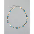 Blue and orange natural stone beaded necklace with white shell beads and heart pendant - Necklace 1 (38+5cm)