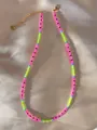 Handmade beaded necklace with colorful gemstones and 18k gold plated clasp on silk - Pink Green Blue Black Style (27)