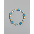 Blue and orange beaded necklace with white shell accents and natural stone texture - Matching Bracelet 1 (16cm Elastic)