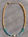 Detail of colorful beads and freshwater pearls on a handmade beaded necklace with gold clasp - Amber Yellow Faceted Amber Style (9)