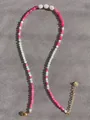 Macro detail of handmade natural stone necklace with freshwater pearls and gold clasps - Pink Blue Color Block Faceted Pearl Style (13)
