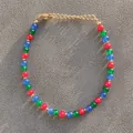 Detail of handmade beaded bracelet with red, green, blue stones and gold lobster clasp - Red Green Blue Color Block Beaded Style (15)