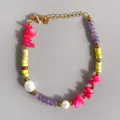Detail of multi-color beads with freshwater pearls and gold lobster clasp jewelry - Rose Yellow Purple White Shell Splicing Style (16)