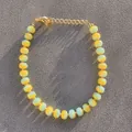 Handmade freshwater pearl bracelet with colorful natural stones and adjustable gold clasp - Yellow-Green Gradient Transparent Beaded Style (17)