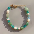Handmade bracelet with baroque pearls, green natural stones and golden metal clasp - Green Aventurine Pearl Combination Style (18)