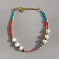 Detail of beaded bracelet with freshwater pearls, colorful seed beads, and lobster clasp - Bohemian Multicolor Seed Bead Baroque Style (26)