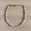 Detail of colorful beads and freshwater pearls with gold lobster clasp and extension chain - Blue Green White Multicolor Round Pearl Style (30)