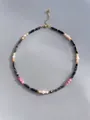 Detail of handmade necklace with natural stones, marble beads and freshwater pearls - Marble Texture Cylinder Pink Bead Style (18)