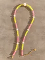 Handmade beaded necklace with yellow, pink gems and white pearls, 18k gold plated clasp - Pink Yellow Rainbow Style (34)