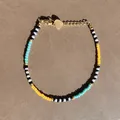 Detail of colorful beaded bracelet with gold heart charm and natural freshwater pearls - Black White Blue Yellow Seed Bead Heart Style (32)