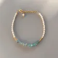 Detail of freshwater pearl bracelet with light blue gemstones and golden adjustable clasp - Aquamarine Chip Freshwater Pearl Style (23)