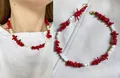 Collana girocollo con pietre rosse irregolari e perle d'acqua dolce con chiusura dorata - Collana (43cm) / Stile Giunzione Perla Pietra Triturata Rossa (25D10-3)