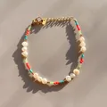 Detail of colorful beaded bracelet with baroque pearls and golden lobster clasp - Orange Blue Green Multicolor Baroque Pearl Style (36)