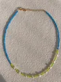 Blue beaded necklace with green accents and pearls in 18k gold plated stainless steel - Dark Blue Green White Style (36)