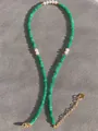 Green gemstone necklace with white irregular pearls and 18k gold plated titanium steel chain - Emerald Green Pearl Style (38)