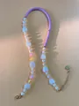 Detail of handmade beaded necklace with purple stones, pearls, and gold heart pendant - Purple Cylinder White Heart Love Style (29)