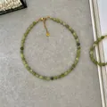 Set collana e bracciale in perline di pietra naturale verde e acciaio inossidabile - Collana / 38+5cm / Verde chiaro