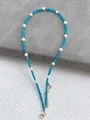 Beaded necklace with faceted blue gems, white pearls and 18k gold plated clasp - Blue Cut Style (40)
