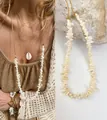 Collana di pietre bianche irregolari con ciondoli dorati boho indossata in stile multistrato - Collana (45cm+5cm) / Stile Pietra Striata Irregolare Bianca (25D10-5)