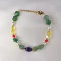 Detail of colorful natural stone and freshwater pearl beaded bracelet with gold lobster clasp - Multicolor Mixed Chip Main Bead Style (39)