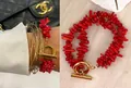 Bracciale a ramo di corallo rosso con chiusura a T dorata dallo stile naturale - Bracciale (18cm) / Stile Ramo Corallo Rosso (25D10-6)