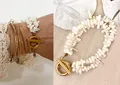 Collana di perle bianche irregolari con chiusura a levetta OT in metallo dorato - Bracciale (18cm) / Stile Fibbia OT Perline Irregolari Bianche (25D10-7)