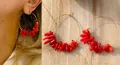 Orecchini a cerchio dorati bohémien con perline in pietra rossa e stile etnico - Orecchini (Paio) / Stile Decorazione Pietra Triturata Rossa Cerchio Grande (25D10-8)