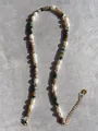 Detailed close-up of handmade freshwater pearl and colorful natural stone beaded necklace - White Pearl Multicolor Natural Stone Style (39)