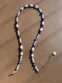 Detail von 18k vergoldetem Verschluss und Verlängerungskette mit blauen Evil-Eye-Perlen - Blau Weiß Böser Blick Bohemien (37 Halskette)