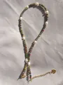 Close-up of handmade necklace with colorful natural stones and white freshwater pearls - Multicolor Faceted Stone Freshwater Pearl Style (40)