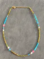 Colorful natural gemstone and pearl beaded necklace with 18k gold-plated clasp details - Colorful Striped Style (41)