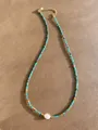 Handmade beaded necklace with turquoise stones, gold spacers and baroque pearl - Turquoise Gold Gray Baroque Pearl Style (44)