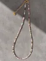 Halskette mit 18k Goldbeschichtung, bunten Natursteinen und Süßwasserperlen Besatz - Rosa Grün Lila Kleinperlen (42 Halskette)