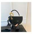Chic black matte half-moon crossbody bag with elegant gold metal ring handle - Black / One Size